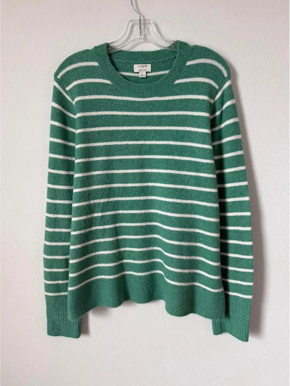 J. Crew Extra Soft Long Sleeve Crew Neck Striped Wool Blend Sweater Size L